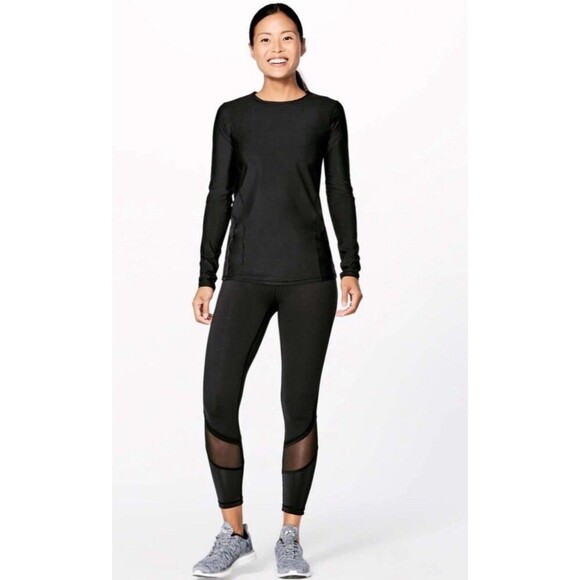 Lululemon Fresh In Mesh Long Sleeve Black Top Activewear W3APFS Women’s Size 10 - Picture 4 of 11